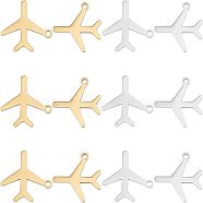 12Pcs 2 Colors 201 Stainless Steel Pendants, Laser Cut, Passenger Plane, Golden & Stainless Steel Color, 15.5x15.5x1mm, Hole: 1.4mm, 6pcs/color(STAS-UN0035-68)