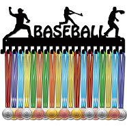 Iron Medal Holder Frame, 20 Hooks Medals Display Hanger Rack, with Screws, Black, Baseball, 150x400mm, Hole: 5mm(ODIS-WH0028-137)