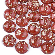 Resin Cabochons, with Glitter Powder and Gold Foil, Half Round, Red, 12x5.5mm(X-CRES-T012-07D)