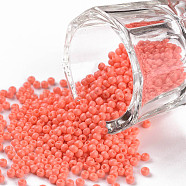 11/0 Grade A Baking Paint Glass Seed Beads, Round, Light Coral, 2.3x1.5mm, Hole: 1mm, about 5300pcs/50g(X-SEED-N001-A-1005)