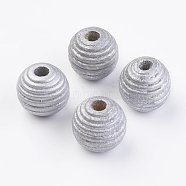 Spray Painted Natural Wood Beehive European Beads, Round, Silver Color Plated, 19~20x19mm, Hole: 5mm, about 200pcs/500g(WOOD-Q030-77S)