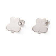 201 Stainless Steel Stud Earring Findings, with 304 Stainless Steel Pins, Horizontal Loops and Ear Nuts, Butterfly, Stainless Steel Color, 12x12.5mm, Hole: 1.6mm, Pin: 0.8mm(EJEW-A071-04P)