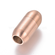 304 Stainless Steel Magnetic Clasps with Glue-in Ends, Matte, Column, Rose Gold, 19x9mm, Hole: 5mm(STAS-F227-52-RG)