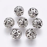 Tibetan Style Alloy Beads, Round, Antique Silver, 15x14mm, Hole: 2mm(TIBE-F025-33AS)