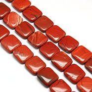 Natural Square Red Jasper Beads Strands, Flat Slice Beads, 20x20x6mm, Hole: 1mm, about 20pcs/strand, 15.74 inch(G-L253-05)