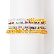 Faceted Glass & Natural Citrine(Dyed & Heated) Stretch Beaded Bracelets Sets, Bohemia Seed Beads Bracelets for Women, Inner Diameter: 2-1/8~2-3/8 inch(5.5~6cm), 5pcs/set(BJEW-TA00202-01)