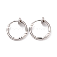 Tarnish Resistant 304 Stainless Steel Retractable Clip-on Hoop Earrings, Hypoallergenic Earrings, For Non-pierced Ears, with Spring Findings, Stainless Steel Color, 13x4.5mm, Inner Diameter: 10mm(STAS-K171-53P)