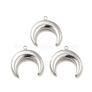 304 Stainless Steel Pendants, Double Horn/Crescent Moon, Stainless Steel Color, 18x18.5x3.5mm, Hole: 1.5mm(STAS-I197-018A-P)