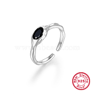 Fashionable Geometric Design 925 Sterling Silver Black Stone Open Cuff Rings, Oval, (WJ8174-1)