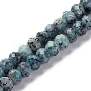 Natural Sesame Jasper Beads Strands, Dyed, Faceted, Rondelle, Steel Blue, 8x6mm, Hole: 1mm, about 63~64pcs/strand, 14.96''~15.35''(38~39cm)(G-K380-A18-01)