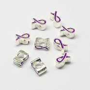 Alloy Enamel Awareness Ribbon Large Hole European Beads, Silver Color Plated, Dark Violet, 11x6x8mm, Hole: 5mm(MPDL-R036-41G)
