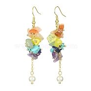 Natural & Synthetic Mixed Gemstone Chips & Shell Pearl Dangle Earrings, Cluster Earrings, 68~69.5mm(EJEW-TA00274)