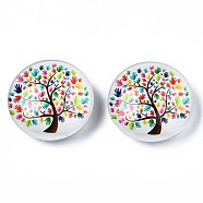 Glass Paper Snap Buttons, with Plastic & Iron Snap Caps, Garment Buttons, Flat Round, Tree Pattern, 35x13~14mm(BUTT-N019-007-C01)