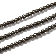 Natural Pyrite Beads Strands, Round, 2mm, Hole: 1mm, about 200pcs/strand, 15.74 inch(G-L031-2mm-01)