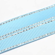 Polyester Grosgrain Ribbons for Gift Packing, Silver Wired Edge Ribbon, Sky Blue, 1/4 inch(6mm), about 100yards/roll(91.44m/roll)(SRIB-L022-006-308)