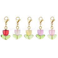 Handmade Lampwork Pendants Decorations, with Alloy Lobster Claw Clasps, Tulip, Mixed Color, 32mm(HJEW-JM01020)