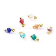Handmade Faceted Glass Beads Charms, with Brass Ball Head Pins, Bicone, Golden, Mixed Color, 9x4.5mm, Hole: 1.5mm, 8pcs/Set(PALLOY-JF00636)