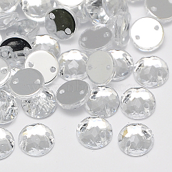 Sew on Rhinestone, Taiwan Acrylic Rhinestone, Two Holes, Garments Accessories, Faceted, Half Round/Dome, Clear, 15x5mm, Hole: 1mm(ACRT-M008-15mm-02)