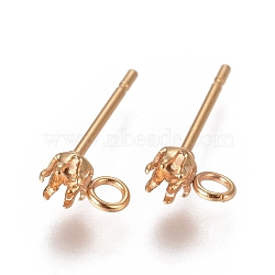 304 Stainless Steel Post Stud Earring Settings, Prong Earring Setting, with Loop, Golden, 14x6mm, Hole: 1.7mm, Pin: 0.7mm, Tray: 3mm(STAS-L238-026G-G)