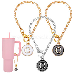 Flat Round with Letter Alloy Enamel Wine Glass Charms, with Iron Twisted Chains and Zinc Alloy Lobster Claw Clasps, Letter C, 128mm, 3pcs/set(AJEW-AB00184-03)