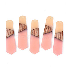 Resin & Walnut Wood Pendants, Arrow, Light Coral, 49x12x3.5mm, Hole: 1.6mm(RESI-N025-020-B01)