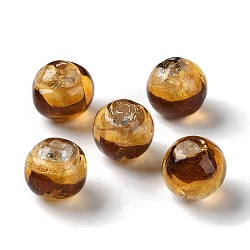 Handmade Gold Sand with Silver Foil Lampwork Beads Strand, Round, Peru, 11.5~12mm, Hole: 1.8mm, about 45pcs/strand, 17.72''(45cm)(LAMP-Z007-04A)