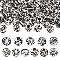 66pcs 11 style Tibetan Style Alloy European Beads, Large Hole Beads, Rondelle, Antique Silver, 10~11x8.5~10mm, Hole: 4.5~5mm, 6pcs/style(FIND-TA0001-98)