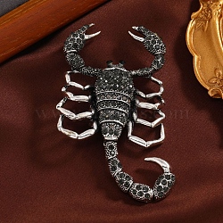Scorpion Rhinestone Brooch Pin, Alloy Badge for Backpack Clothes, Antique Silver, Jet, 85x47mm(PW-WGA9516-01)