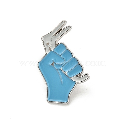 Fist with  Tweezer Enamel Pins, Alloy Brooches for Backpack Clothes, Cyan, 30.5x19.5mm(JEWB-R050-02P-03)