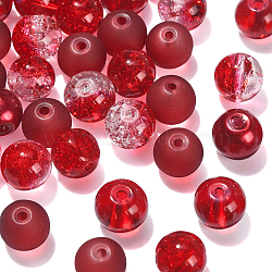 100Pcs Transparent Frosted Glass Beads Strands, Round, for Beading Jewelry Making, Red, 8mm, Hole: 1.3~1.6mm(GLAA-CJ0002-05)