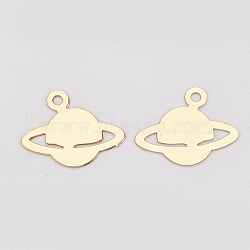 Brass Universe Space Charms, Etched Metal Embellishments, Long-Lasting Plated, Planet, Light Gold, 12.5x16x0.3mm, Hole: 1.5mm(X-KKC-S001-031KC)