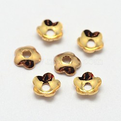 5-Petal Flower Brass Bead Caps, Cadmium Free & Nickel Free & Lead Free, Real 18K Gold Plated, 4x1mm, Hole: 1mm(KK-O093-04-NR)