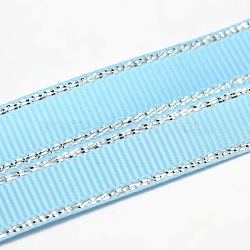 Polyester Grosgrain Ribbons for Gift Packing, Silver Wired Edge Ribbon, Sky Blue, 1/4 inch(6mm), about 100yards/roll(91.44m/roll)(SRIB-L022-006-308)