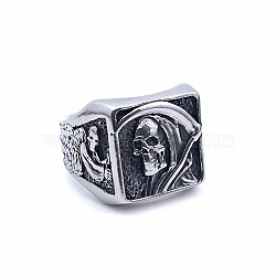 304 Stainless Steel Finger Rings for Men, Skull, Antique Silver, US Size 8(18.1mm)(FS-WGDAB90-07)