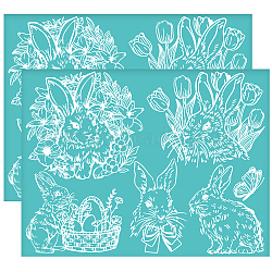 Self-Adhesive Silk Screen Printing Stencil, for Painting on Wood, DIY Decoration T-Shirt Fabric, Turquoise, Rabbit, 280x220mm(DIY-WH0338-232)