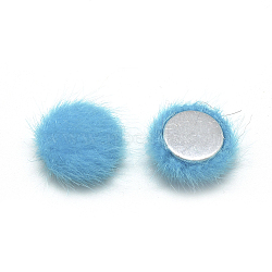 Faux Mink Fur Covered Cabochons, with Aluminum Bottom, Half Round/Dome, Deep Sky Blue, 13x5mm(X-WOVE-S084-16N)