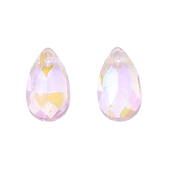 Pointed Back Electroplate Faceted Glass Pendants, Teardrop, Pink, 16x9x5mm, Hole: 1.2mm
