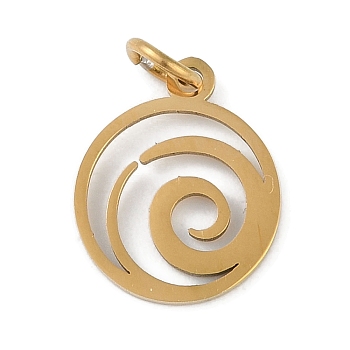 304 Stainless Steel Charms, with Jump Ring, Laser Cut, Flat Round with Vortex Charms, Golden, 14.5x11.5x1mm, Hole: 3.2mm