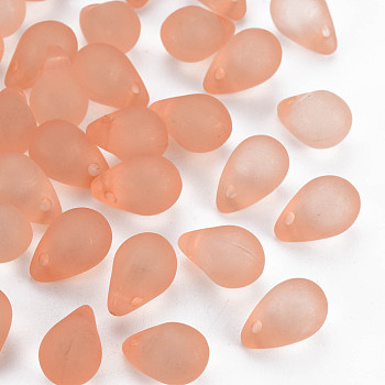 Transparent Acrylic Pendants, Frosted, Teardrop, Coral, 13x8.5mm, Hole: 1.6mm, about 1000pcs/500g