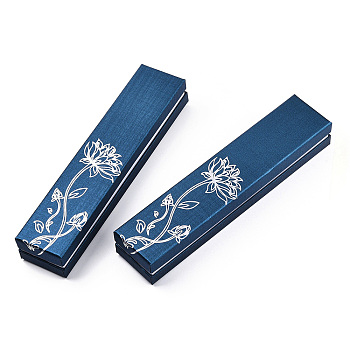 Cardboard Jewelry Set Boxes, Flower of Life Printed Outside and Black Sponge Inside, Rectangle, Marine Blue, 22.4x4.9x3.4cm