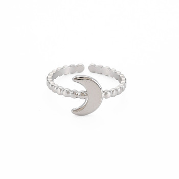 304 Stainless Steel Moon Open Cuff Ring for Women, Stainless Steel Color, US Size 7(17.3mm)