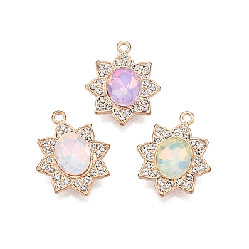 Alloy Glass Pendants, with Rhinestone, Cadmium Free & Lead Free, Flower Charms, Mixed Color, 22x18x6mm, Hole: 1.6mm