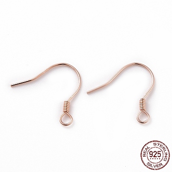 925 Sterling Silver Earring Hooks, with Horizontal Loops, Rose Gold, 15.5x15.4mm, 22 Gauge(0.6mm), Hole: 1.5mm