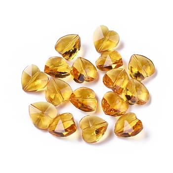Transparent Glass Beads, Faceted, Heart, Goldenrod, 14x14x8~9mm, Hole: 1~1.2mm
