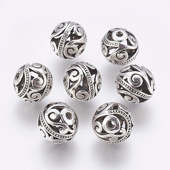Tibetan Style Alloy Beads, Round, Antique Silver, 15x14mm, Hole: 2mm