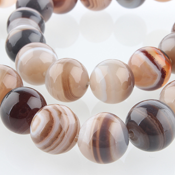 Dyed & Heated Natural Striped Agate/Banded Agate Round Beads Strands, Imitation Botswana Agate, 12mm, Hole: 1mm, about 33pcs/strand, 15.35