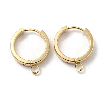 201 Stainless Steel Huggie Hoop Earrings Findings, with Vertical Loop, with 316 Surgical Stainless Steel Earring Pins, Ring, Real 24K Gold Plated, 18x4mm, Hole: 2.7mm, Pin: 1mm