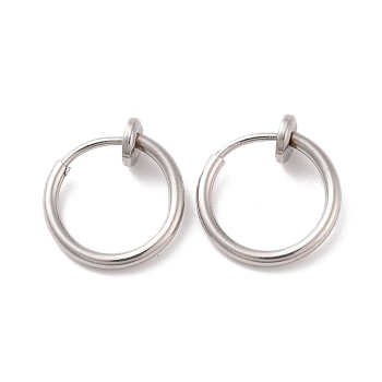 Tarnish Resistant 304 Stainless Steel Retractable Clip-on Hoop Earrings, Hypoallergenic Earrings, For Non-pierced Ears, with Spring Findings, Stainless Steel Color, 13x4.5mm, Inner Diameter: 10mm