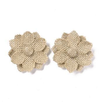 Handmade Linen Ornament Accessories, for DIY Craft Making, Flower, Tan, 50x50x10mm