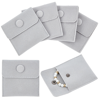 Square Velvet Jewelry Bags, with Snap Fastener, Gainsboro, 7x7x0.95cm